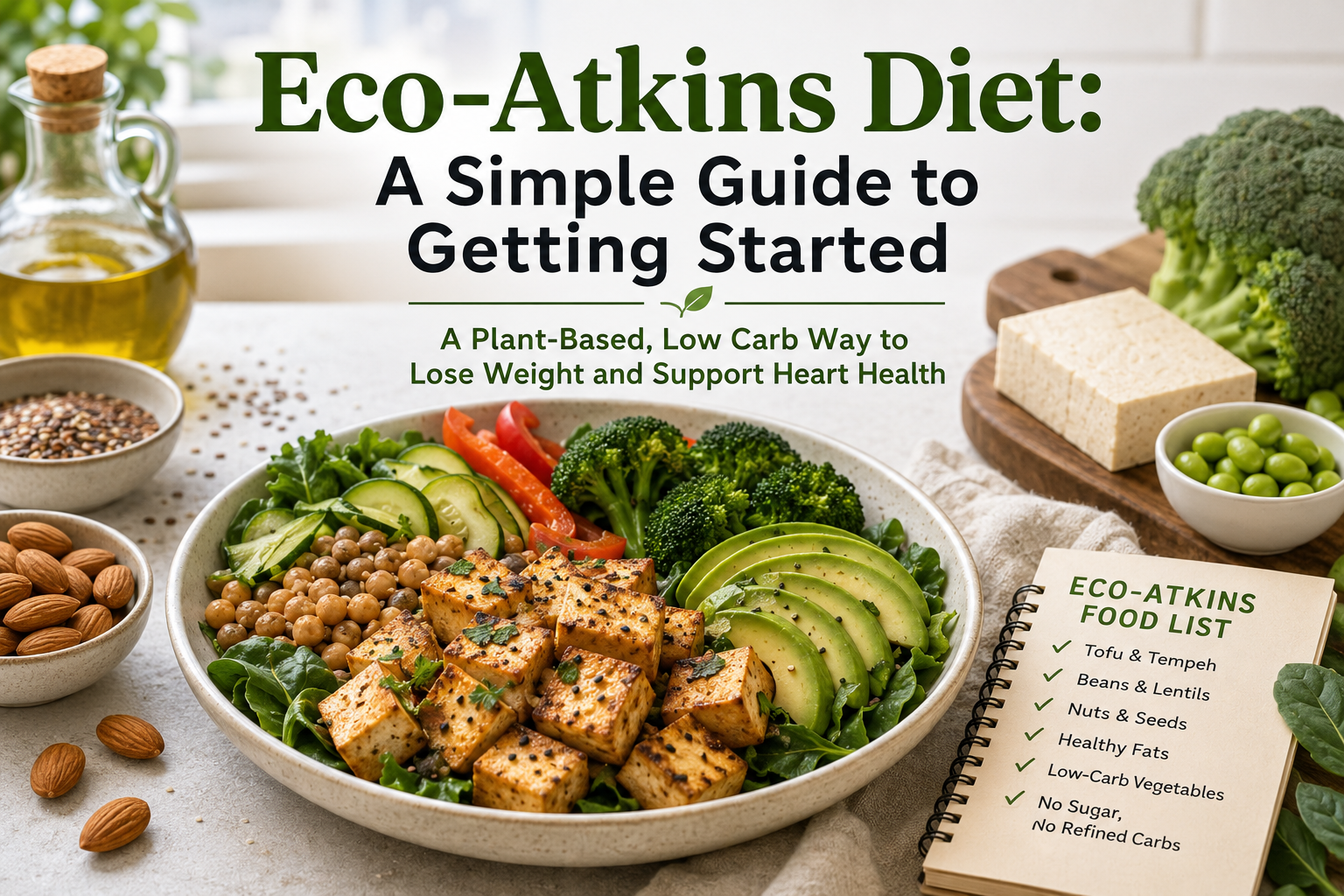 Eco-Atkins Diet guide explaining how to get started with a plant-based, low-carb eating plan