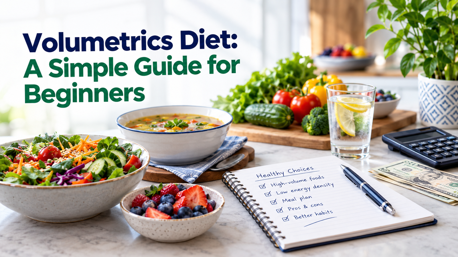 Volumetrics diet guide for beginners featuring low-calorie, nutrient-rich foods to support healthy eating and weight management.