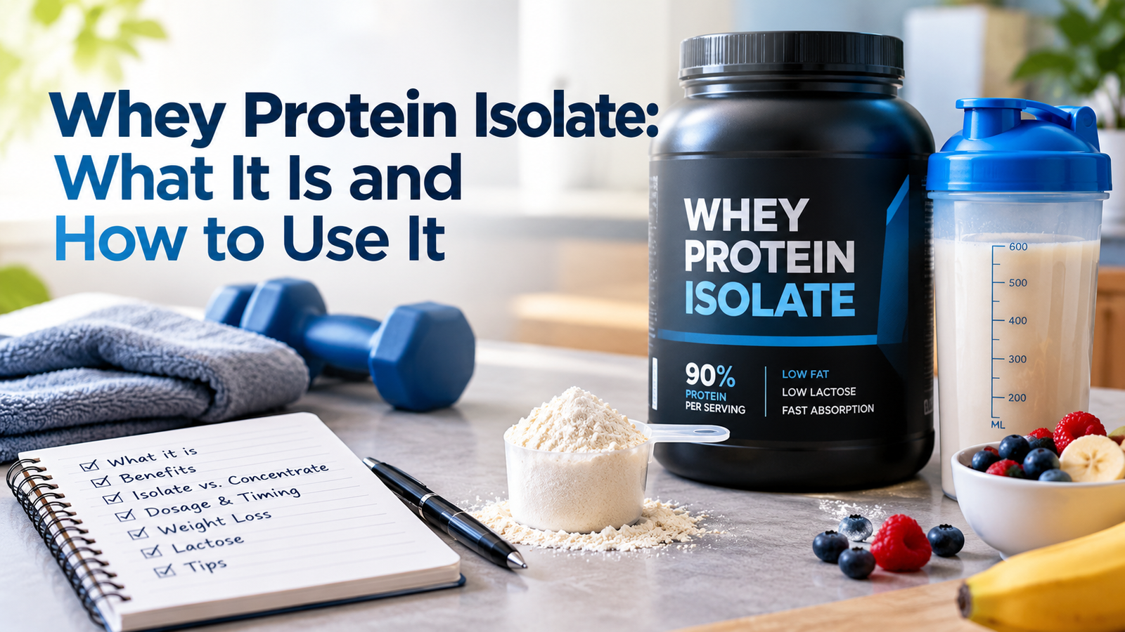 Whey protein isolate guide explaining its benefits, nutritional value, and how to use it for muscle growth and recovery.