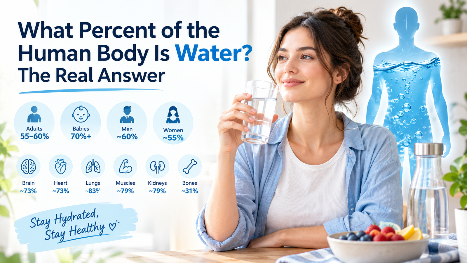 Human body water percentage explained, including how hydration levels vary by age, body composition, and overall health.